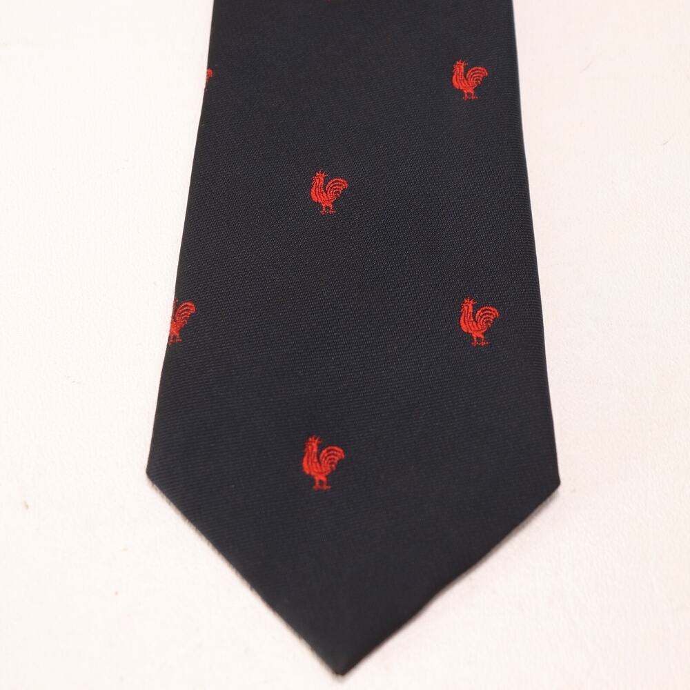 Vtg Resilio Club Tie Mens 54 in Black Red Rooster Logo Silk Classic